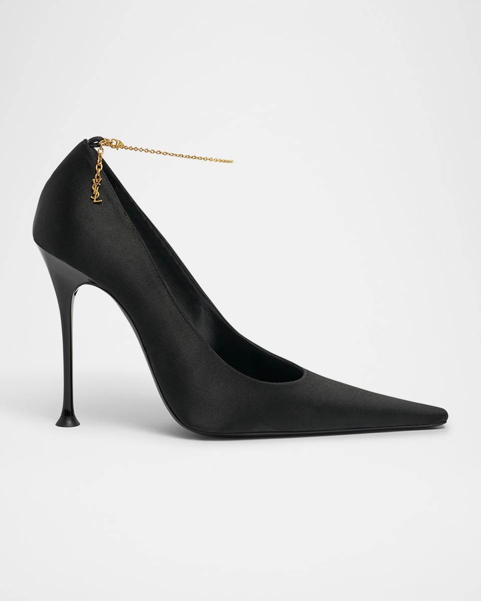 Satin YSL Ankle-Chain Pumps